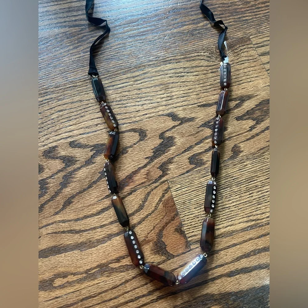 NWT j.crew lucite pave brown ribbon necklace